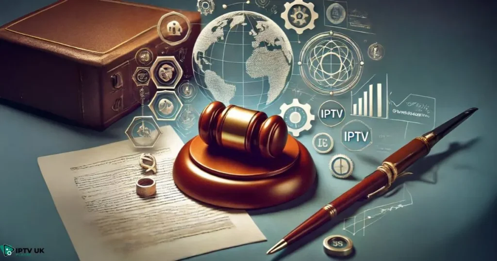 Illustration of legal documents and a gavel for IPTV regulation