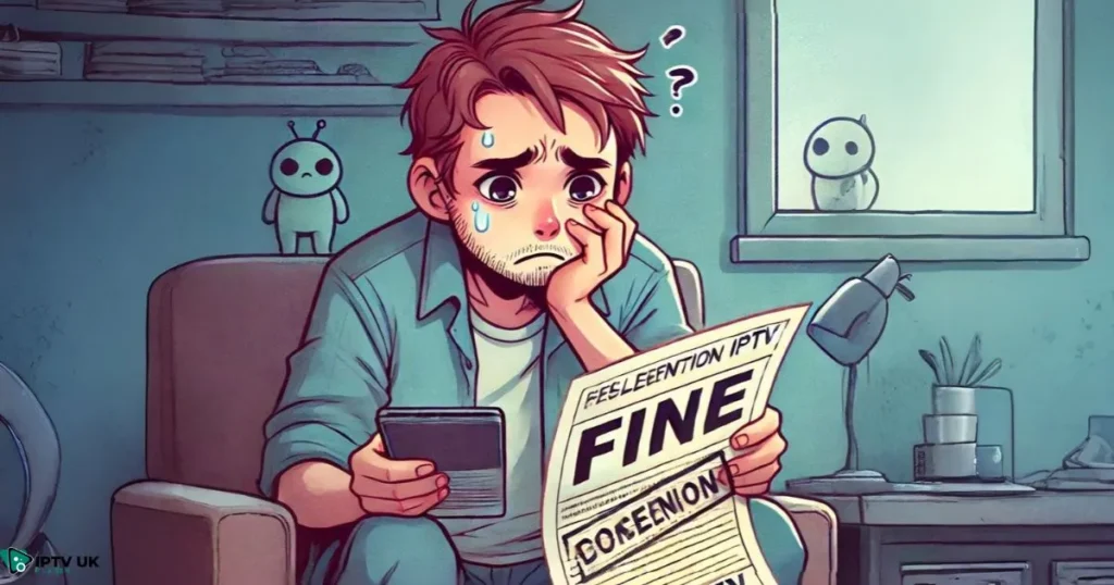 Person looking at a fine notice, representing the consequences of illegal IPTV