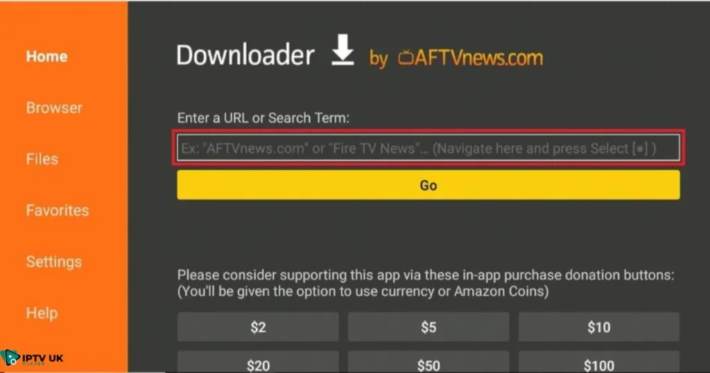 Downloader app used to install Sportsfire APK on Firestick.