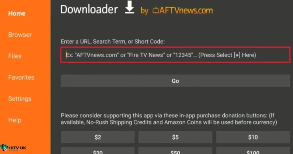 Downloader app used to install Stremio on Firestick