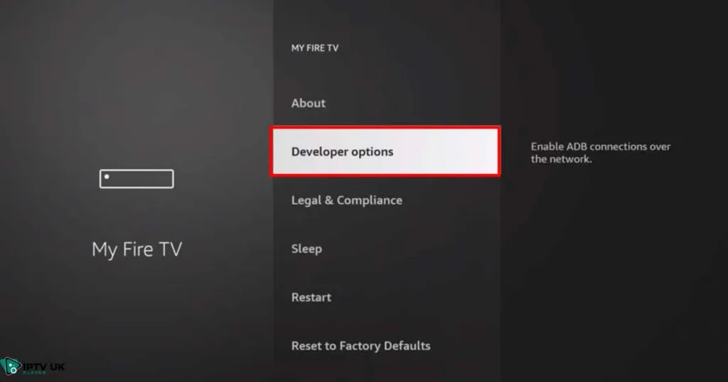 Enabling apps from unknown sources on Firestick to install Sportsfire APK.