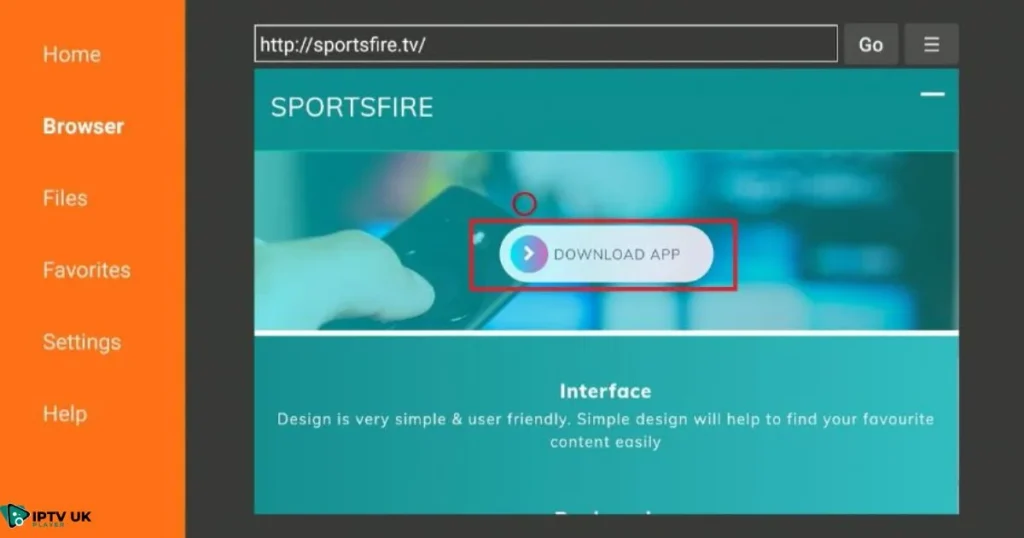 Downloader app used to install Sportsfire APK on Firestick.