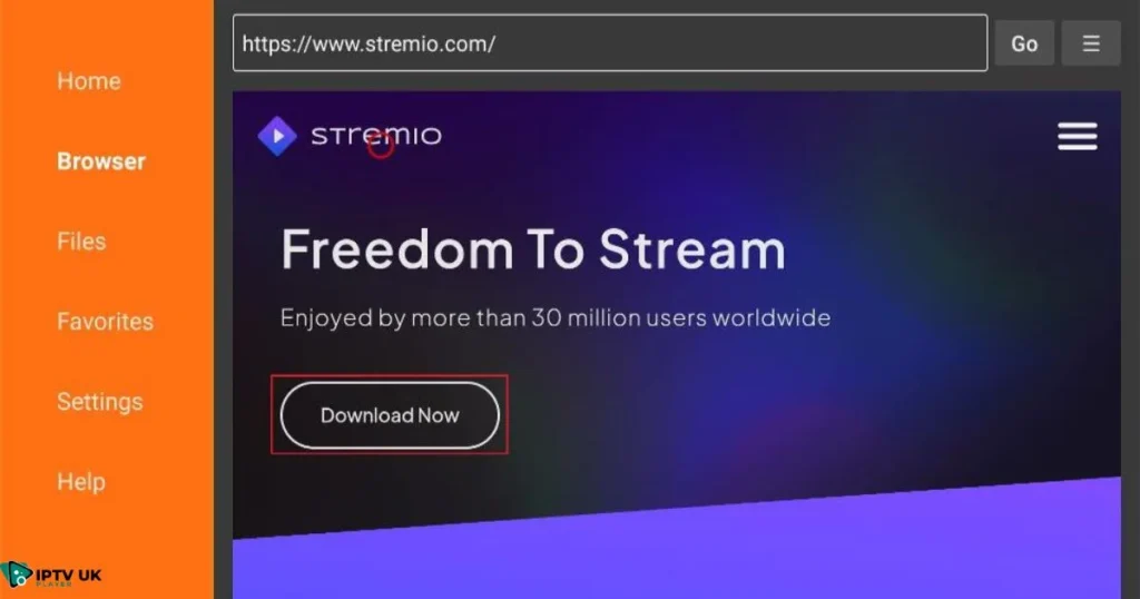 Downloader app used to install Stremio on Firestick