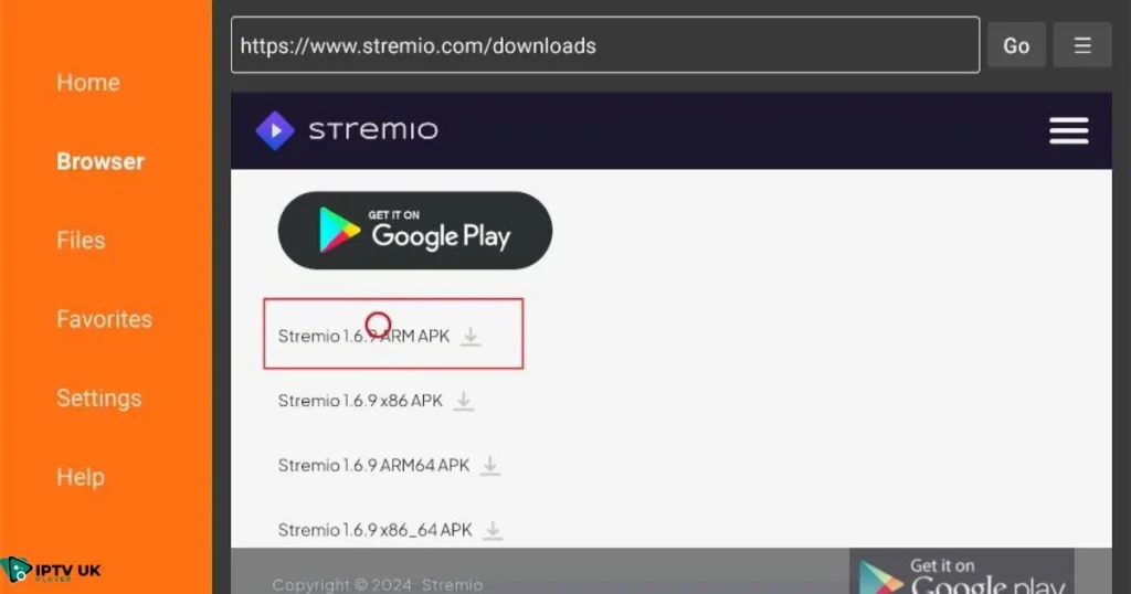 Downloader app used to install Stremio on Firestick