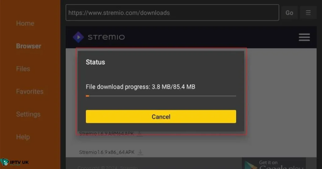 Downloader app used to install Stremio on Firestick