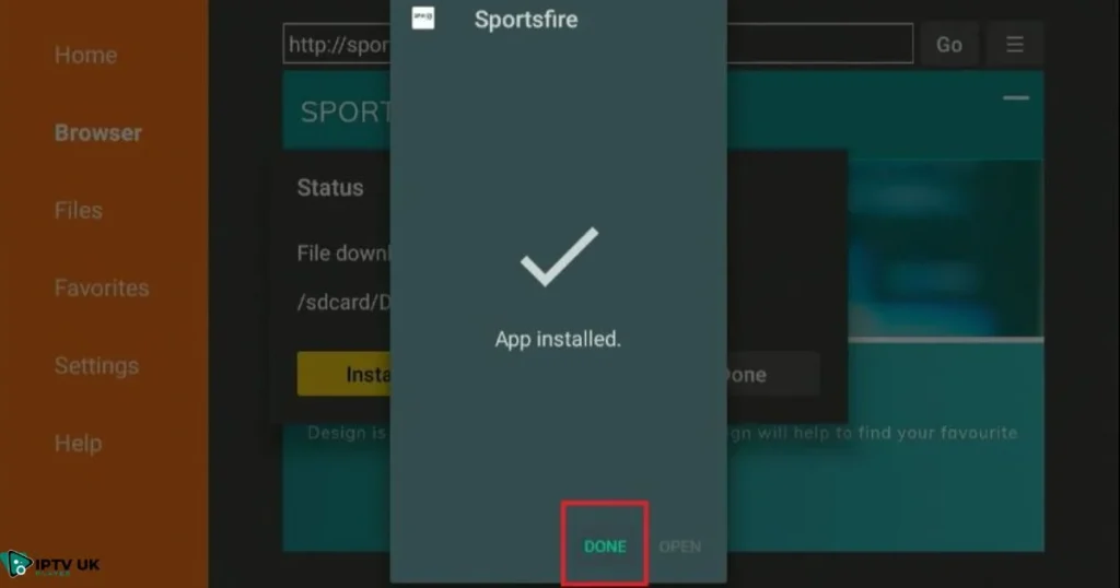 Downloader app used to install Sportsfire APK on Firestick.