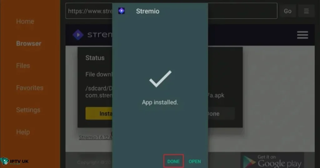 Downloader app used to install Stremio on Firestick