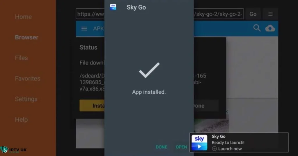 Step-by-step guide to installing Sky Go on Firestick using Downloader app.