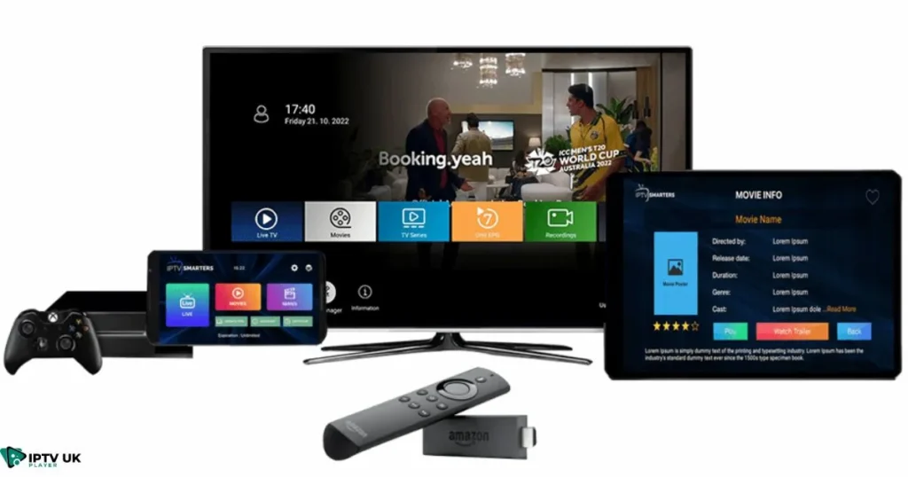 IPTV Player apps across devices, including Firestick and smartphones.