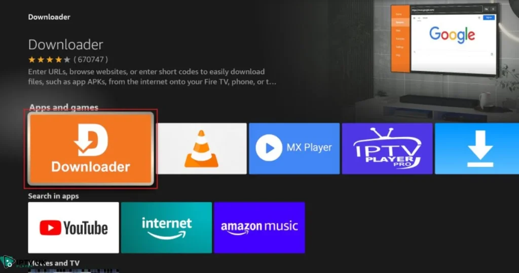 Downloader app icon on Firestick app store