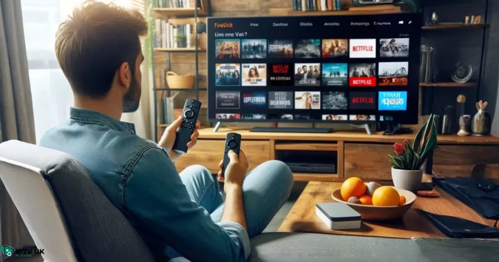 Browsing IPTV app on Firestick with channels displayed