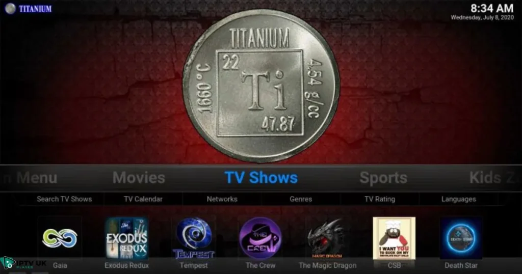 Titanium Build on Kodi with popular add-ons.