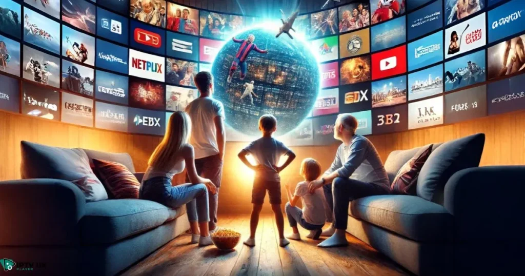 A family enjoying an IPTV abonnement for unlimited entertainment and live streaming options.