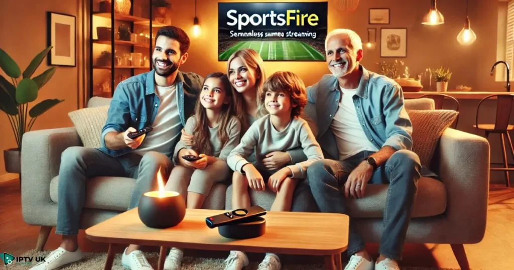 Family enjoying live sports with Sportsfire APK on Firestick for ultimate streaming convenience.