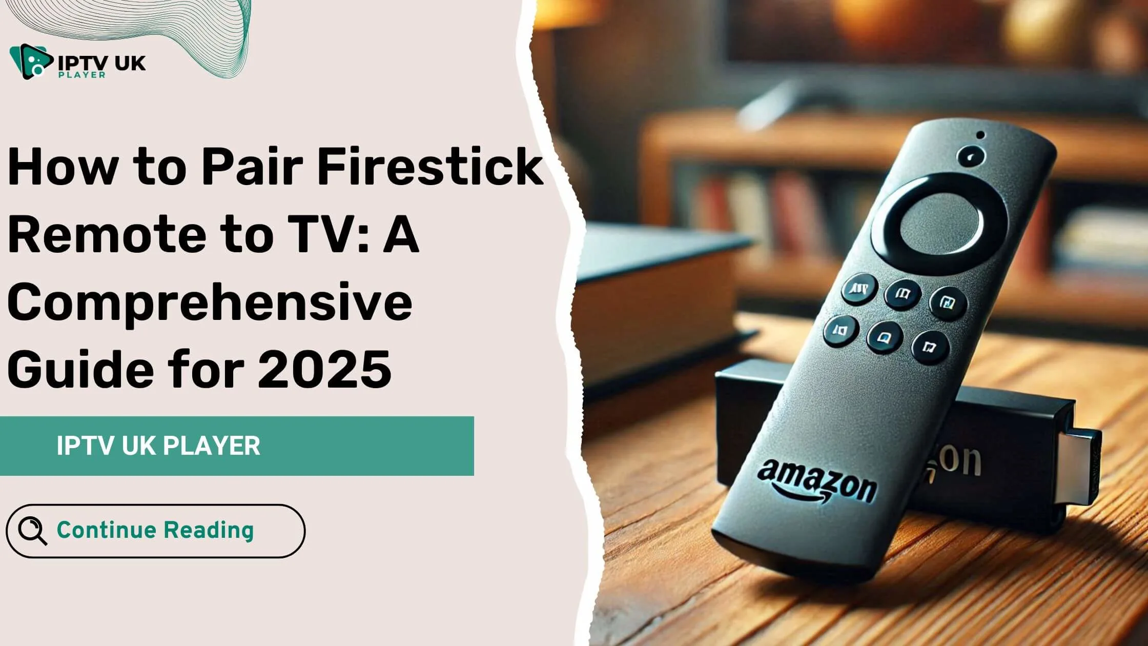 Amazon Firestick remote on a table next to a TV, ready for pairing.