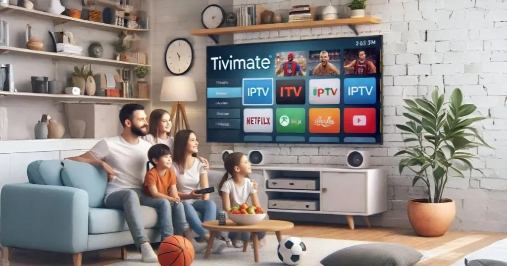 Family enjoying TiviMate IPTV Player with diverse content for all audiences