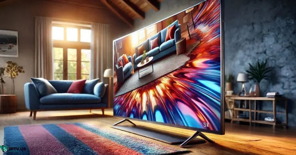 Close-up of a TV screen displaying high-definition content with vibrant colors.