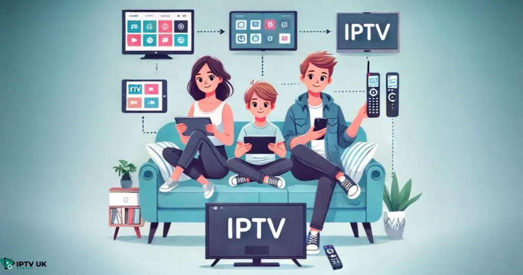 Family streaming IPTV content on multiple devices.