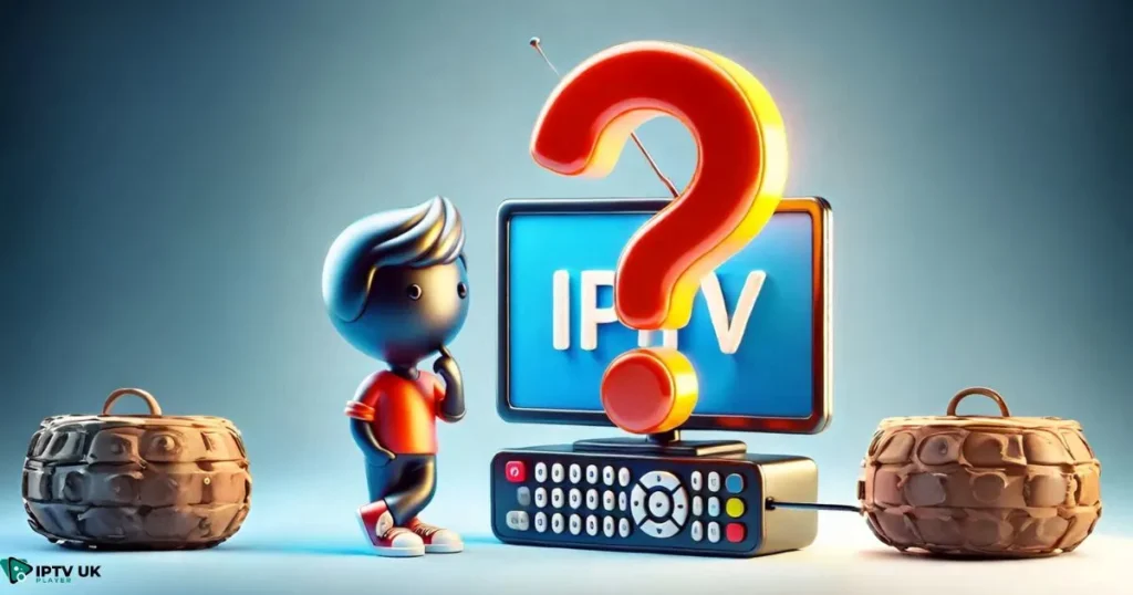 FAQ concept image with a question mark and devices, representing IPTV queries