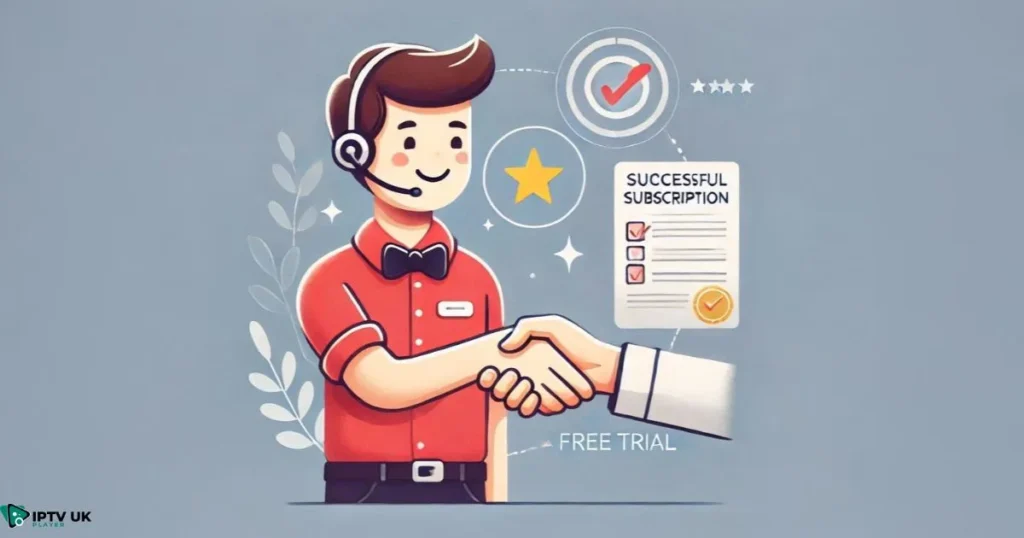 Handshake between a user and a customer service representative, indicating successful subscription