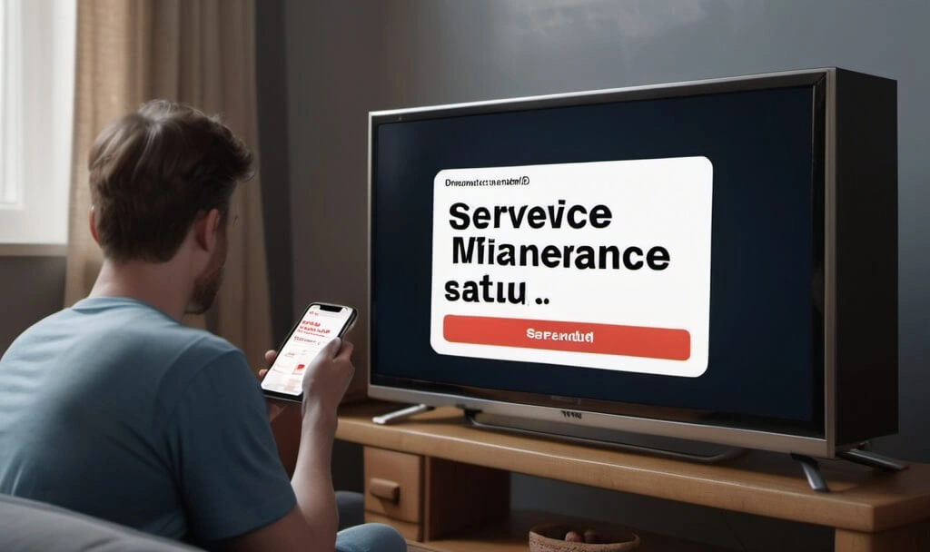 Service downtime message on the TV screen due to British IPTV issues.