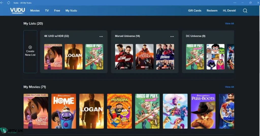 Vudu streaming interface, showing movies and TV shows, a great Soap2Day alternative