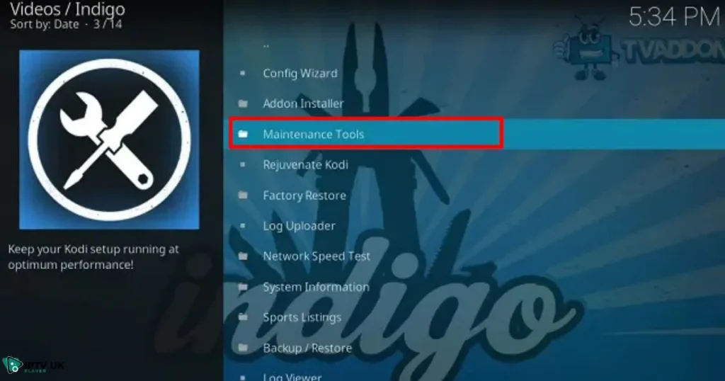 Kodi clear cache with Indigo add-on for efficient cache management.