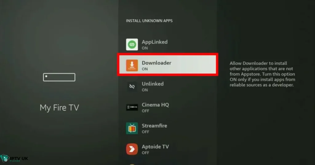 Installing IBO Player APK on Firestick using the Downloader App.