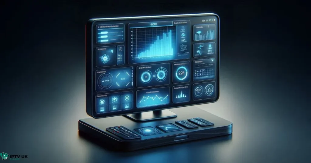 Modern IPTV server dashboard showing advanced features like channel management and analytics