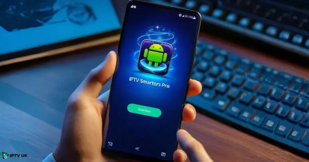 Downloading and installing IPTV Smarters Pro APK on an Android device.