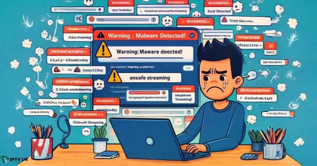 Person frustrated with using Soap2Day alternatives that are filled with malware and pop-ups.