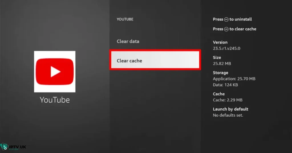 How to clear app data on Firestick instead of deleting: Firestick Settings showing 'Clear Cache & Clear Data' option