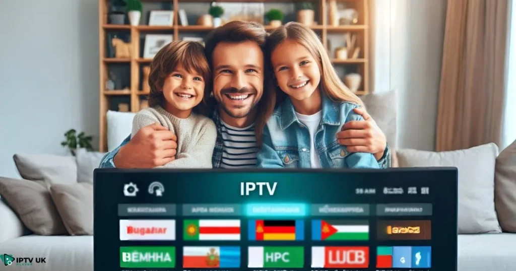 Family enjoying the best IPTV Bulgaria service with high-quality streaming and multiple channels.