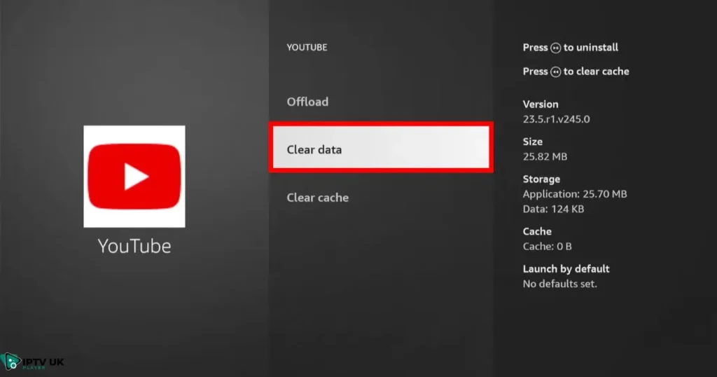 How to clear app data on Firestick instead of deleting: Firestick Settings showing 'Clear Cache & Clear Data' option