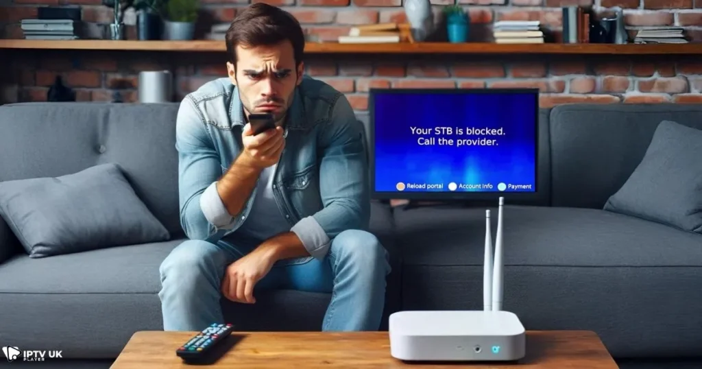 User experiencing ‘your STB is blocked’ error on IPTV screen.