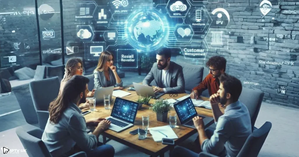 Entrepreneurs discussing how to become an IPTV reseller and build a profitable IPTV business.