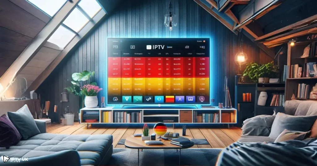 What is Germany IPTV? – IPTV in Germany with a smart TV showing multiple streaming channels.