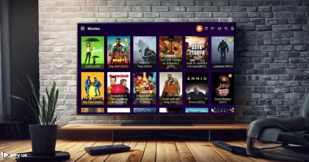 IPTV Movie streaming service showing a variety of movie genres for unlimited entertainment.