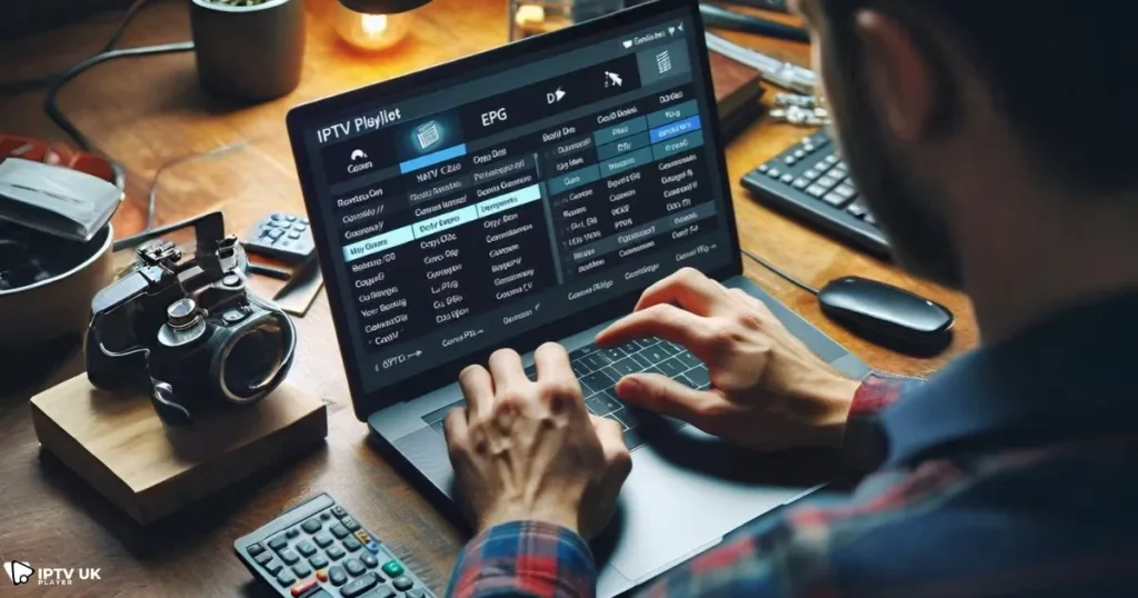 User editing an M3U playlist and adding EPG data with an IPTV Editor.