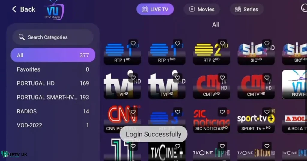 Save & Connect button selected to complete IPTV setup in VU IPTV Player.