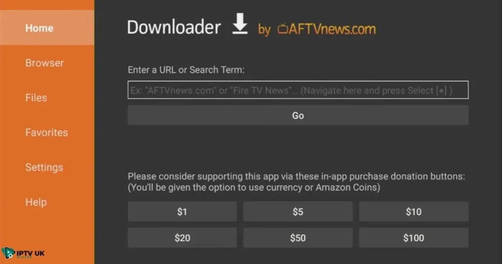 Downloader app opened on Firestick