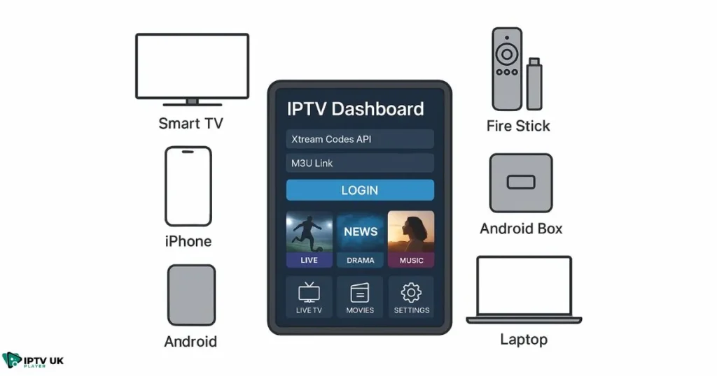 devices compatible with xcodes iptv player including Firestick, iOS, Android, and Smart TVs