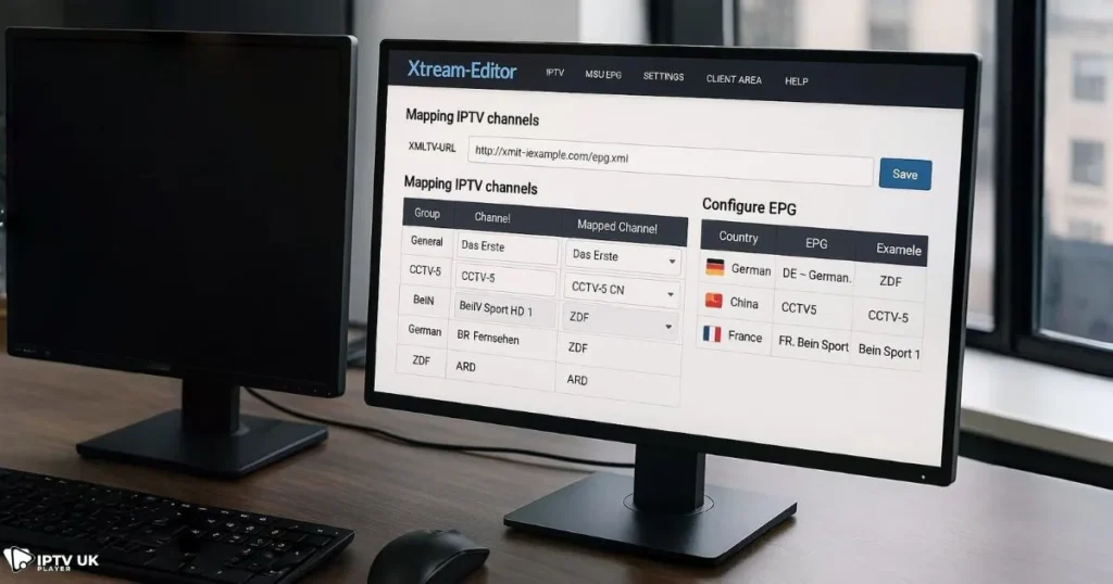 Advanced user managing epg sources for iptv using Xtream Editor on a desktop screen