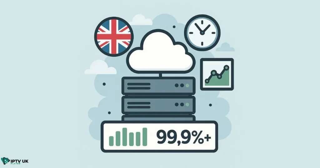 Illustration of high uptime IPTV UK server infrastructure for reliable IPTV service