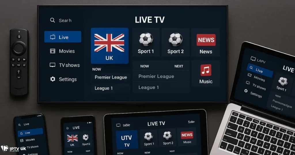 Various devices used for IPTV in the UK, perfect for users looking to purchase IPTV across multiple platforms.