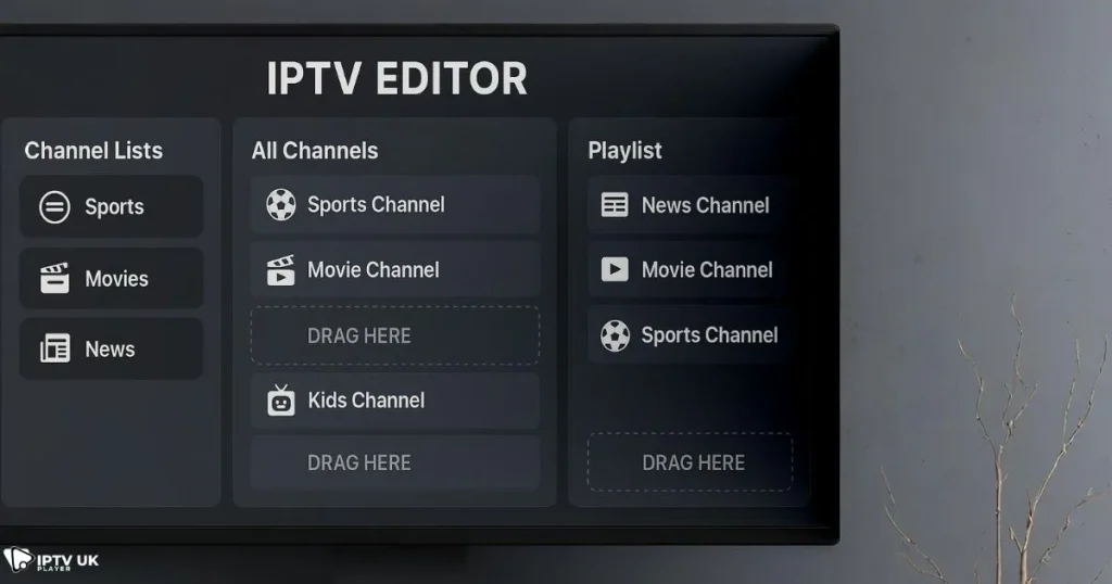 How an IPTV editor organizes channels with an IPTV manager interface
