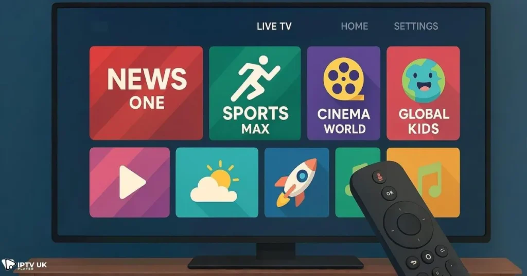 Preview of diverse IPTV channels for MAG 322 with a modern mag box layout