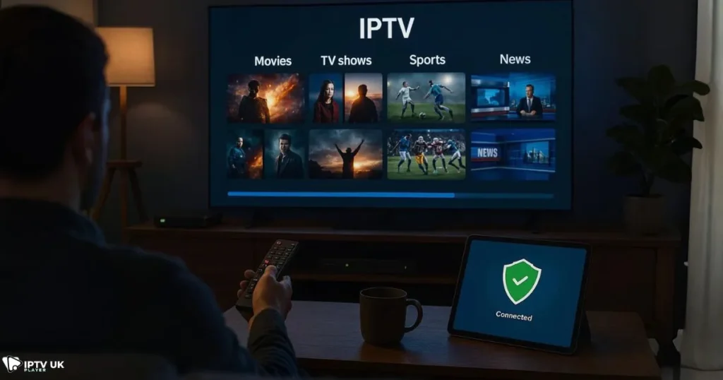 User enjoying UK IPTV receiver with optimized smart IPTV box setup