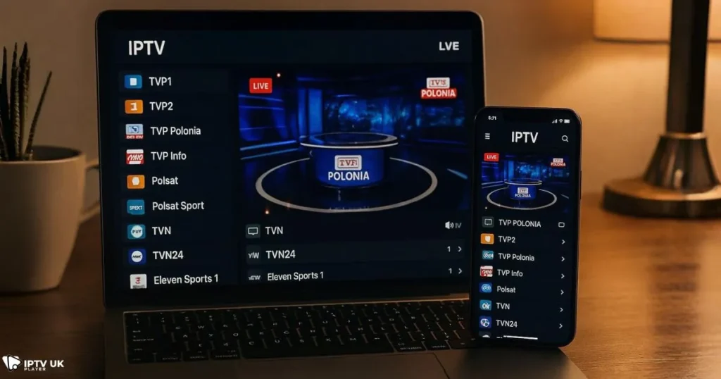 Watching Polish TV UK through multiple devices with Polonia IPTV subscription.