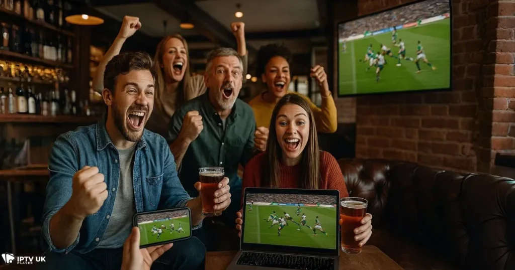 Fans enjoying rugby services and live rugby streaming UK on multiple devices